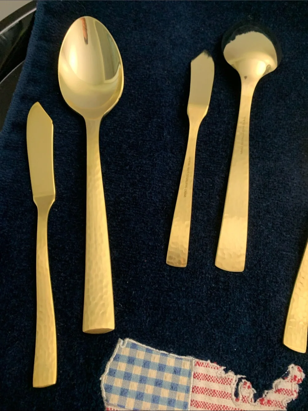 Hammered Gold Flatware Serving Set - 6 Polished Gold Spreaders & Spoons NWOT